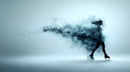 Naklejka premium Graceful figure skater gliding across an ethereal dreamlike icy stage their form exuding poise elegance and captivating A mesmerizing display of athletic talent and fluid motion