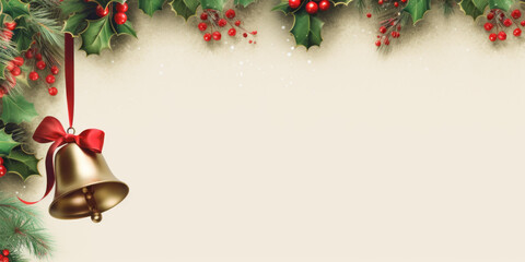 Christmas bells and holly adorn this festive background,Generated By Ai