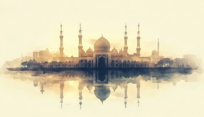 Obraz premium Mosque Silhouette with Reflection in Water.