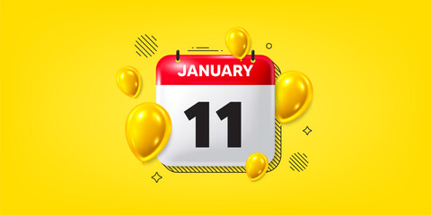Calendar date of January 3d icon. 11th day of the month icon. Event schedule date. Meeting appointment time. 11th day of January. Calendar month date banner. Day or Monthly page. Vector