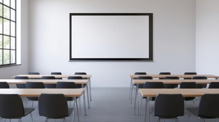 A clean conference room with a large TV, prepared for a presentation but the space remains empty