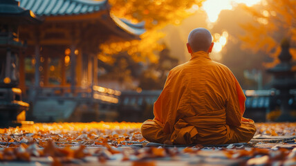 Fototapeta premium Buddhist Monk at Sunset