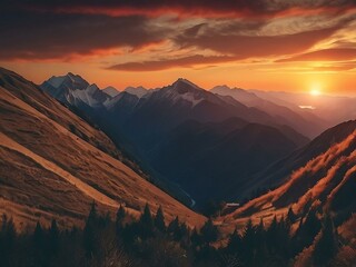 Naklejka premium Sunset over Mountain Ranges