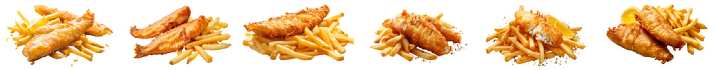  Tasty fish and chips in studio, isolated on transparent background, generative ai