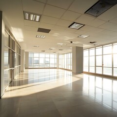 Obraz premium Empty Modern Office Space With Large Windows and Natural Light