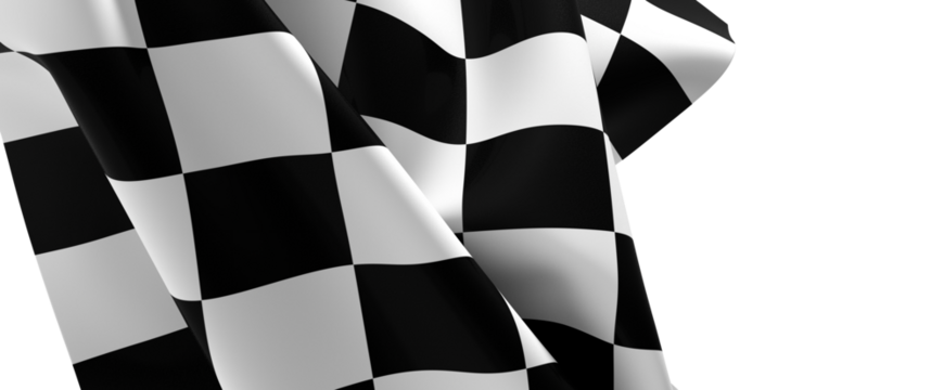 The checkered flag waves signifying victory and the thrill of the finish line