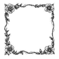 Obraz premium Black and White Outline Line Art Drawing Vintage Frame made of Anemone Flowers