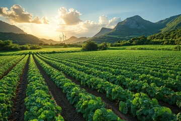 Green Field and Mountain Landscape