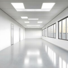 Empty Office Space with White Walls and Windows