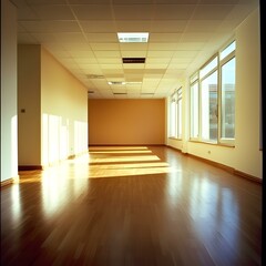 Fototapeta premium Sunlight streaming through windows in an empty office space