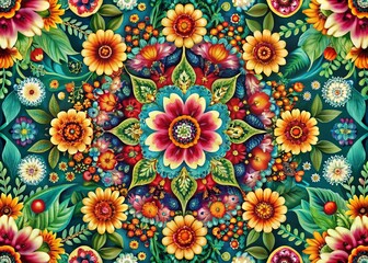 Elegant Geometric Floral Pattern Featuring Vibrant Colors and Intricate Designs for Creative Use