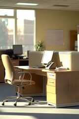 Fototapeta premium Empty Office Desk with Chair and Computer
