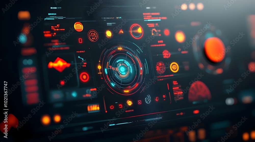 Poster immersive futuristic user interface with holographic hud and advanced data visualization