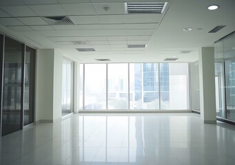 Fototapeta premium Modern Empty Office Space With Large Windows And City View