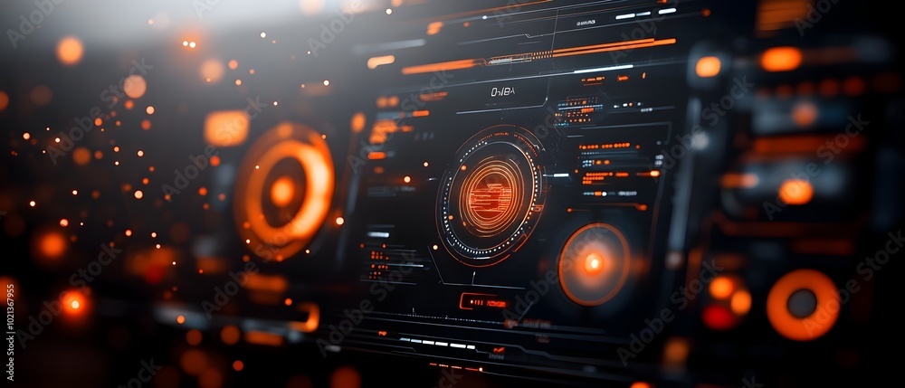 Poster sleek and innovative futuristic user interface design with dynamic hud and real time data displays