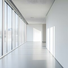 Obraz premium Empty Modern Office Corridor With Large Windows