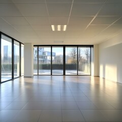 Fototapeta premium Empty Modern Office Space with Large Windows
