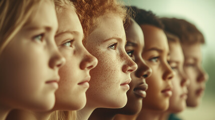 Fototapeta premium A group of children with different skin tones are lined up