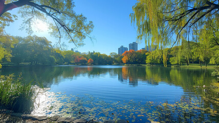 Obraz premium A Panoramic View of a Beautiful City Park