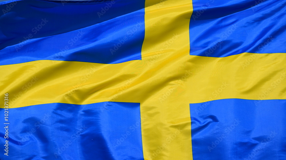 Wall mural close up of national flag of Sweden