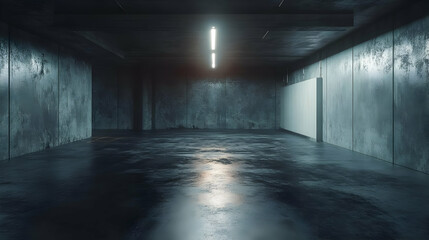 Dark Concrete Room with a Single Light Source - 3D Illustration