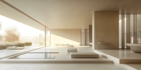 Minimalist Interior Design With Pool and Garden View