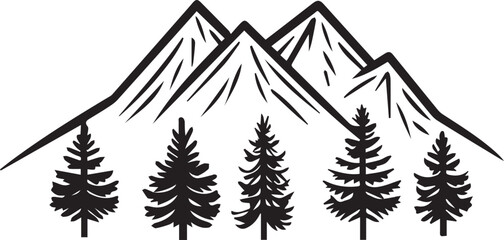 Fototapeta premium Mountain outline vector with the tree, Mountain range silhouette isolated vector illustration.