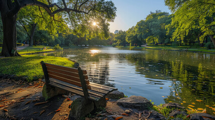 Fototapeta premium A Panoramic View of a Beautiful City Park
