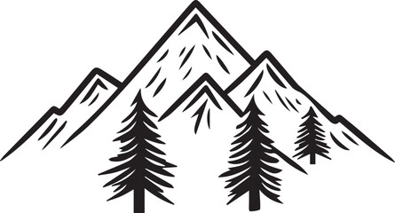 Mountain outline vector with the tree, Mountain range silhouette isolated vector illustration.