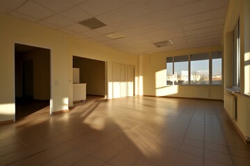 Obraz premium Empty Room With Large Windows And Sunlight Streaming In