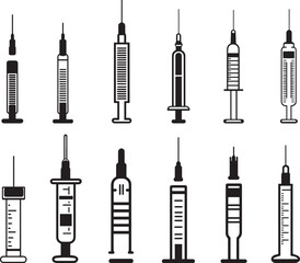 Medical syringe icon set vector, syringe icon isolated on white background
