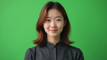 Young woman with brown hair, captured in a natural, subtle smile