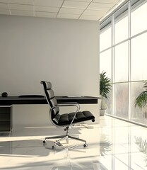 Modern Office Interior Design with Black Leather Chair