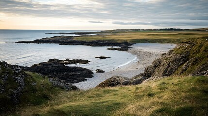 Obraz premium Picturesque Coastal View With Rolling Grasslands And The Sea