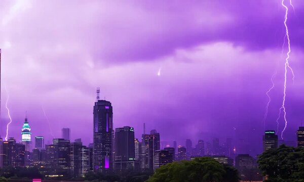 lightning over city