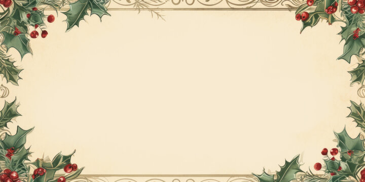 Christmas Frame with Holly Berries and Green Leaves for Holiday Card Design,Generated By Ai