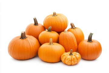 Colorful Variety of Pumpkins isolated on white. Autumn. Types of Squash cut out. Vibrant diverse collection of pumpkins in various colors and sizes. Assortment of multi colored decorative gourds