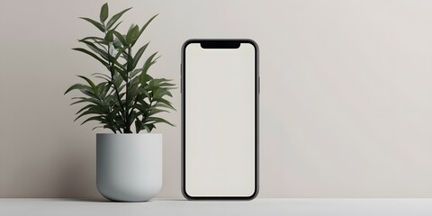 Minimalist  Smartphone  Mockup with Green Plant