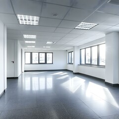Fototapeta premium Empty Office Space With Windows And Tile Floor