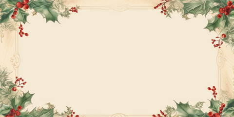 Vintage Floral Christmas Frame with Holly and Branches for Holiday Greeting Card Design,Generated By Ai