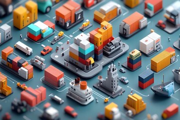 Fototapeta premium Innovative AI powered logistics platform showcasing the complex flow of shipping containers across worldwide distribution networks