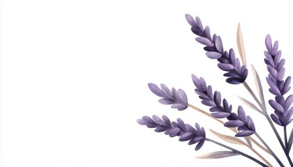 Obraz premium Vibrant watercolor lavender arrangement in corners, isolated on white, perfect for botanical prints, aromatherapy product branding, or peaceful floral artwork