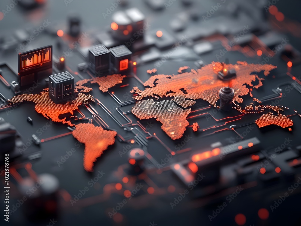 Poster advanced ai powered logistics ecosystem with intricate global commerce pathways and real time data a