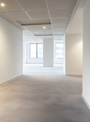 Fototapeta premium Empty Office Hallway with White Walls and Carpeted Floor