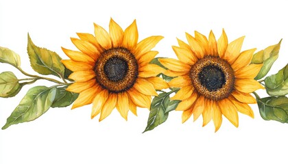 Obraz premium Vibrant watercolor sunflowers with rich yellow and orange petals, isolated on white, perfect for summer-themed designs, floral artwork, or botanical illustrations
