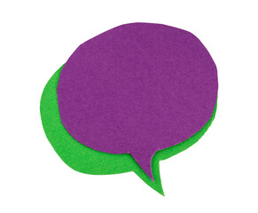 purple and green paper speech bubble element, sign, label, banner, speech bubble isolated on a transparent background, grunge textured graphic element