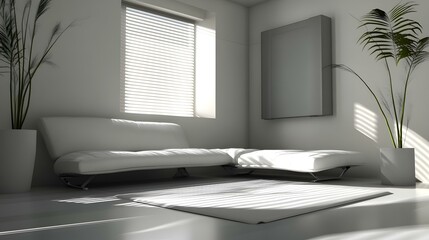 Fototapeta premium Minimalist Living Room Interior Design with White Sofa and Plants