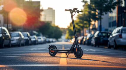 Electric Scooter on City Street at Sunset