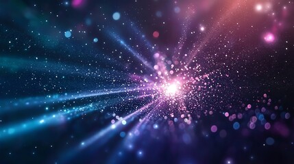 Fototapeta premium Vibrant cosmic background with abstract light rays and sparkles, creating a sense of depth and motion.
