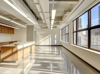 Empty Office Space With Large Windows and City View